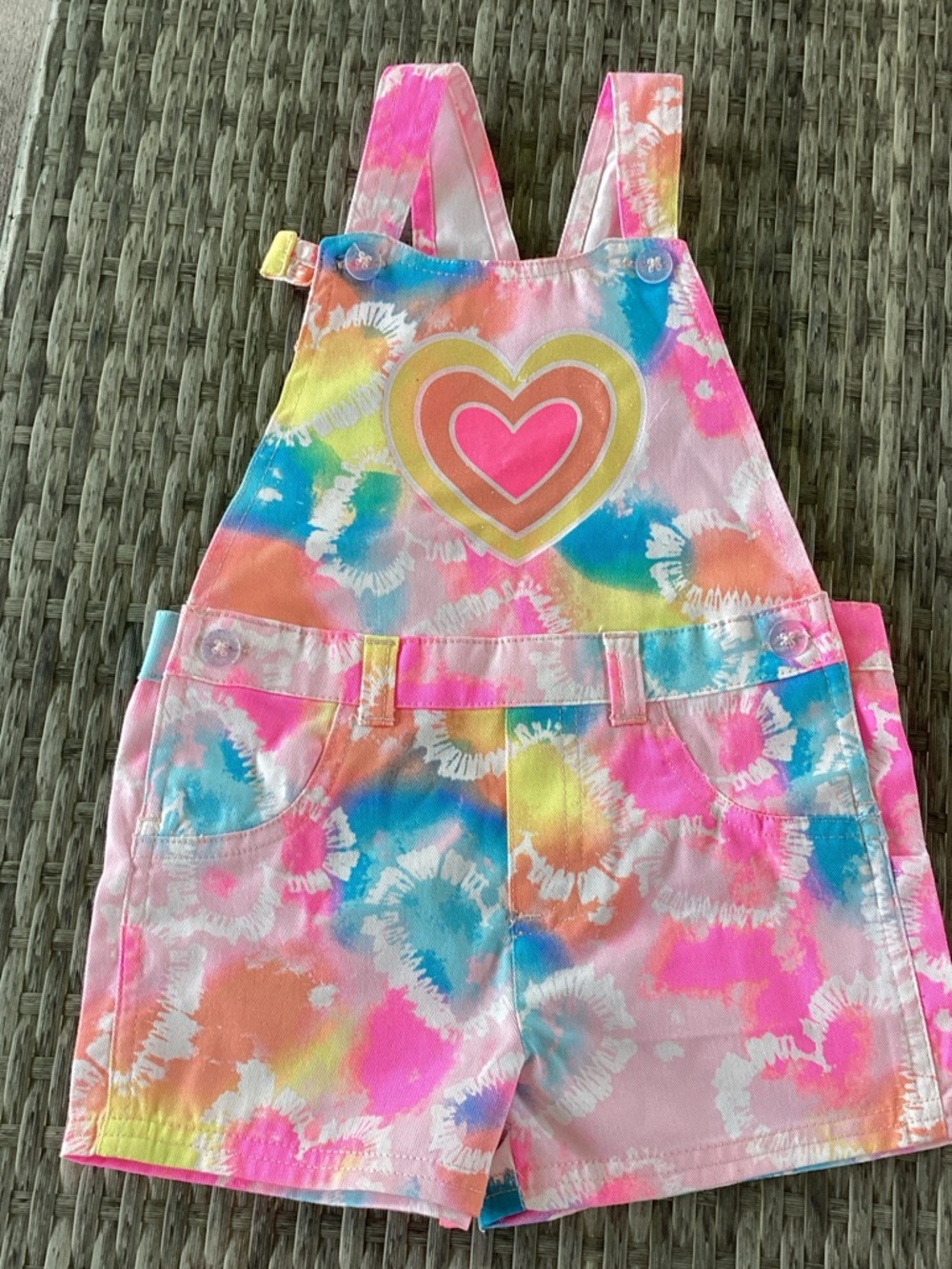 Kidgets Pink Multi Tie-Dye Heart Short Overalls 3T LNWOT